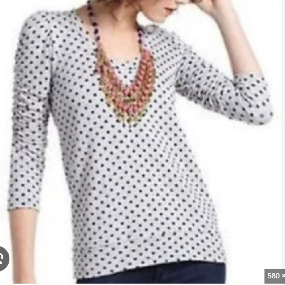 Anthropologie Dolan Navy Polka Dot Ruched Sleeve Sweatshirt Top | Women's Medium